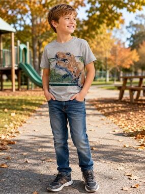 Carter’s Boys Size 8 T-Rex Dinosaur Graphic Tee Gray Short Sleeve Shirt